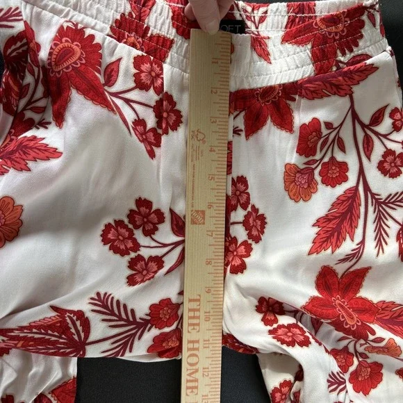 Loft Women's Small Floral Pull On Wide Leg Cropped Pants Pockets Travel Resort - Picture 16 of 16